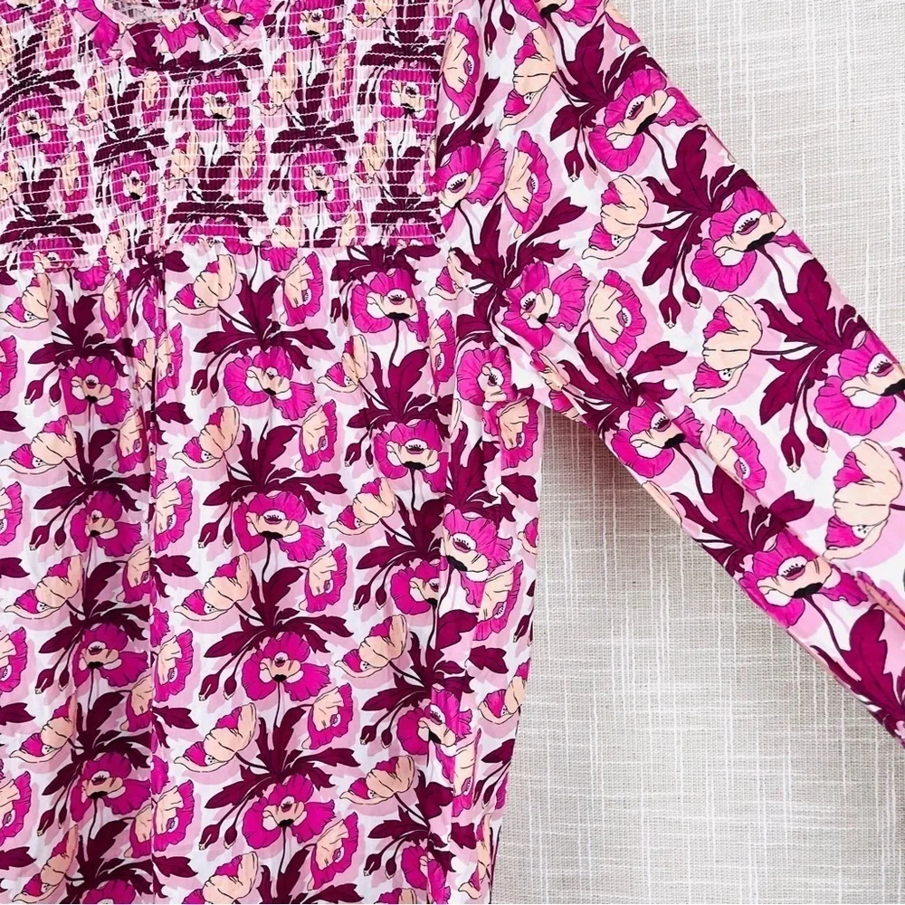 J.Crew Liberty London Smocked Button-Back Butterfield Poppy Print Cotton Top
